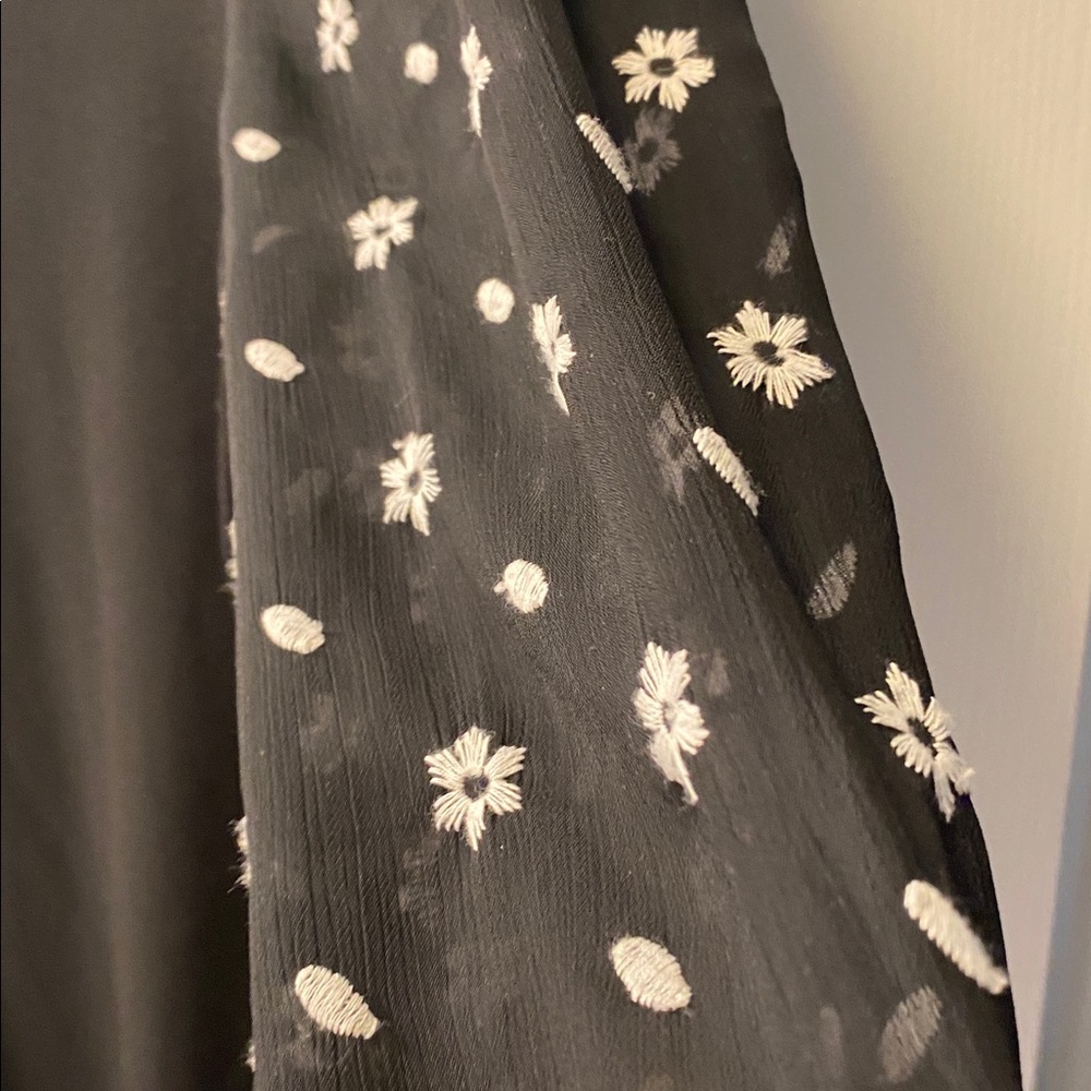 CeCe Black Top with Embroidered Floral Sheer Sleeves - Picture 4 of 12